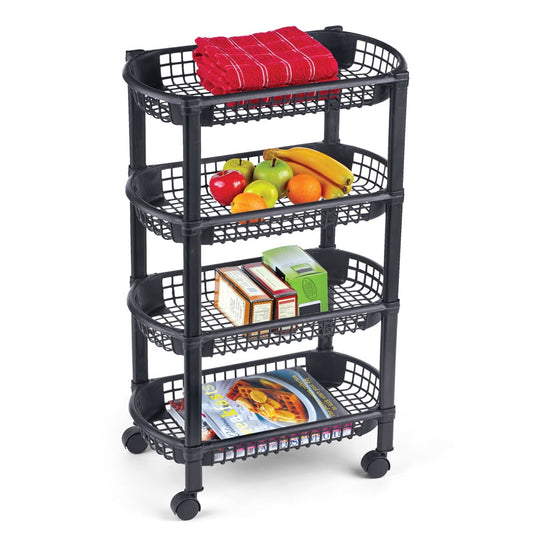 Collections Etc 4-Tier Rolling Cart with Storage Baskets - Black, 18 1/4" L x 10 1/4" W x 29" H