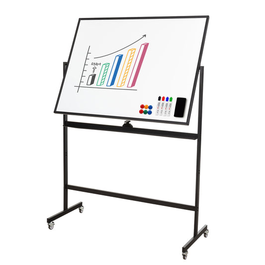 Comix Magnetic Mobile Whiteboard, 48 x 36 Inches Double-Sided Rolling White Board, Large Portable Easel-Style Dry Erase Borad with Stand for Office, Classroom, Home